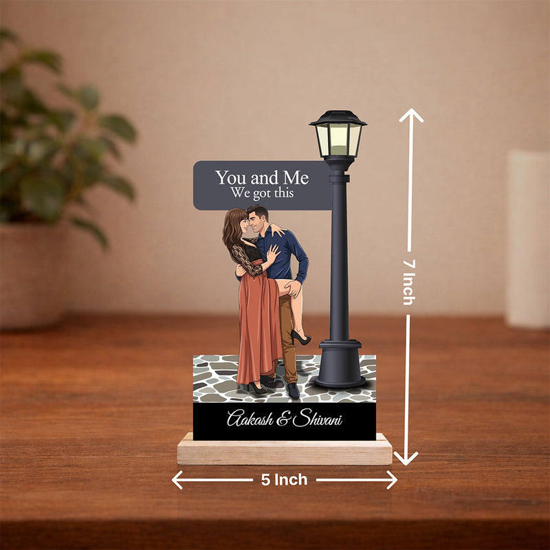Personalized Couple Street Lamp Wooden Table Stand Custom Name Romantic Gift 5x7" | Love Craft Gifts