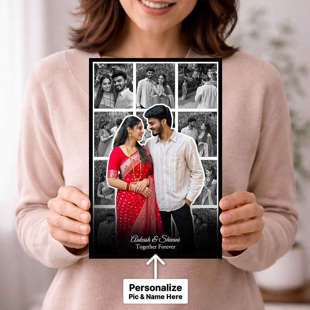 Personalized Couple Photo Collage Wall Frame (8x12 Inch) Custom Multi Photo Frame with Name & Message Gift for Couples | Love Craft Gifts