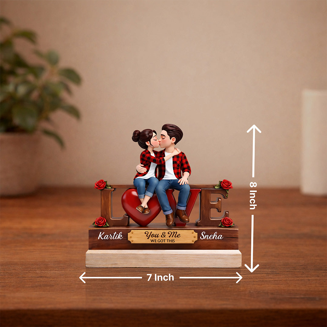 Personalized Couple Love Wooden Table Stand (7x8 Inch) Custom Name Romantic Desk Décor Gift for Boyfriend & Girlfriend | Love Craft Gifts