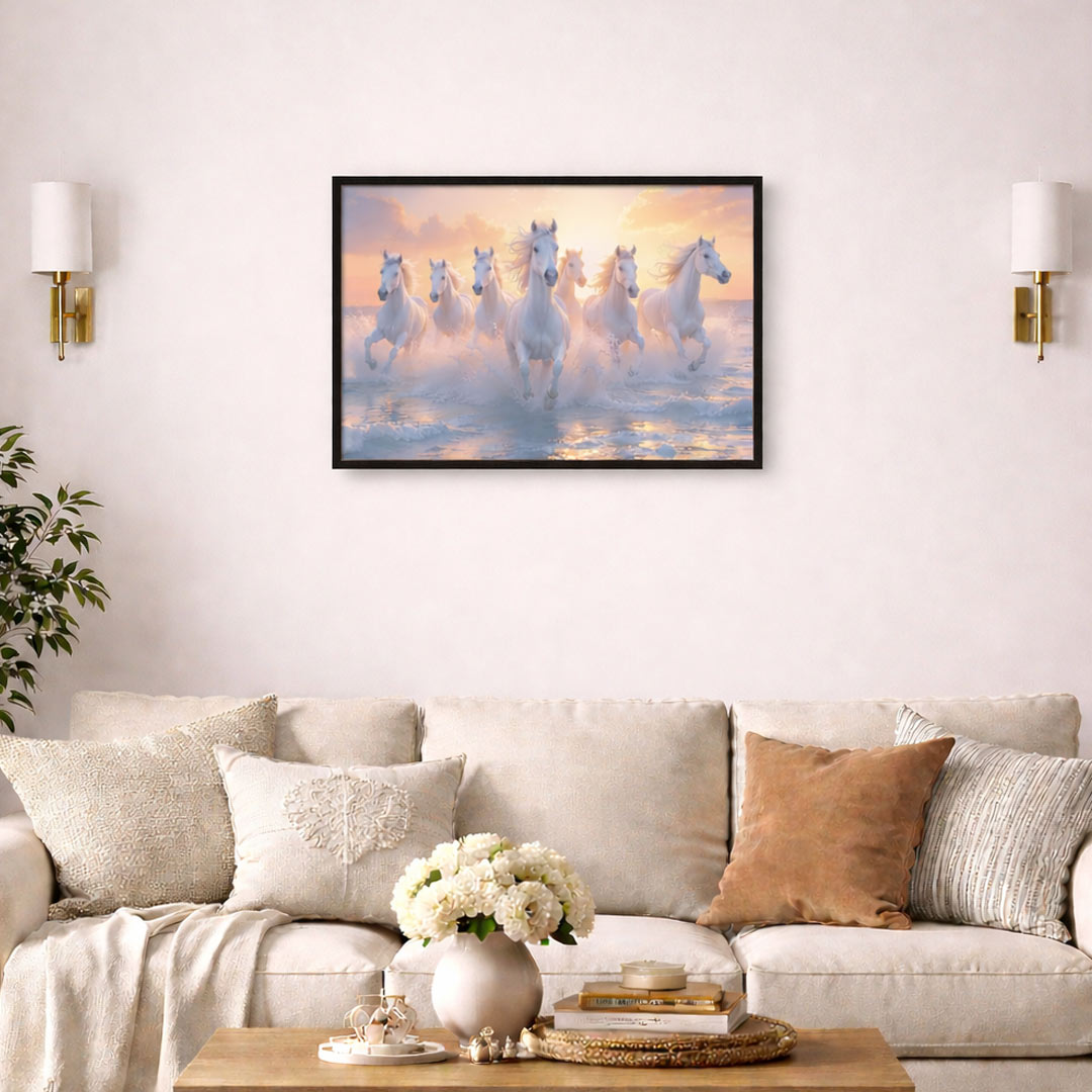 White Horses Vastu Wall Frame – Lucky 7 Horses Wall Art for Home & Office Decor | Love Craft Gifts
