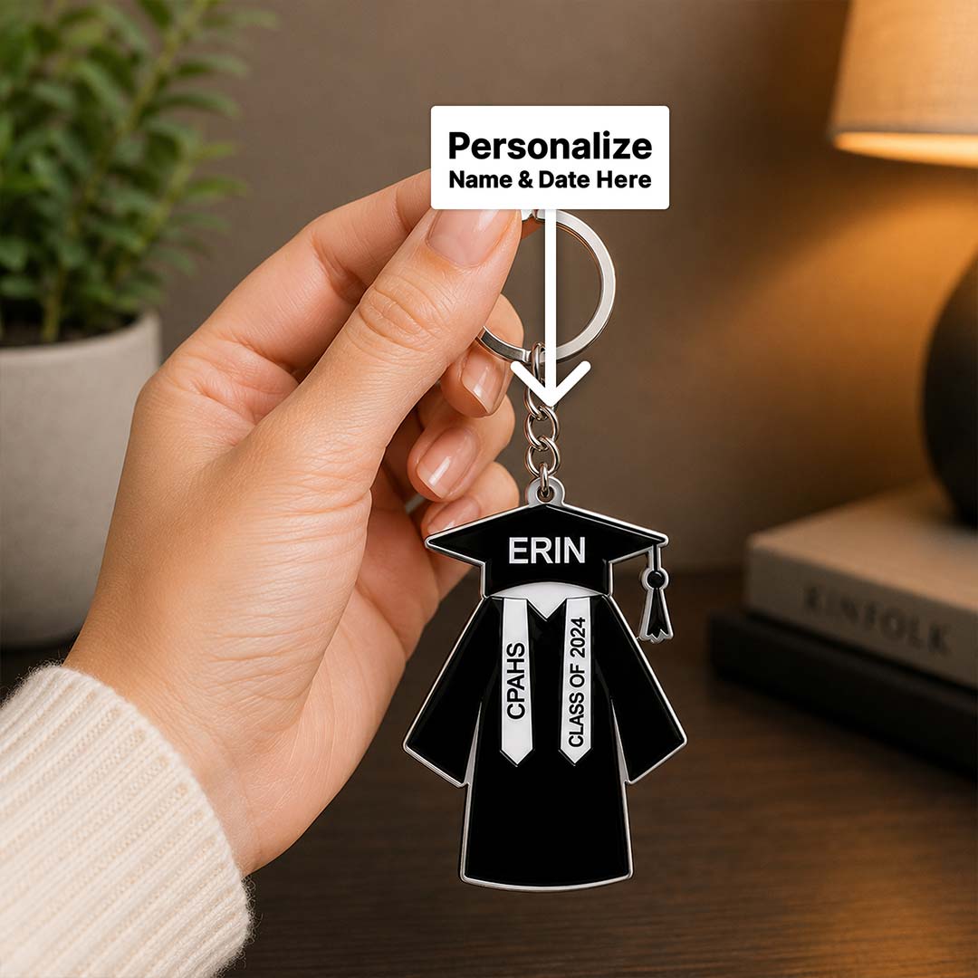 Personalized Graduation Gown Acrylic Keychain 2x3" | School & Graduation Year Keyring Gift | Love Craft Gifts™