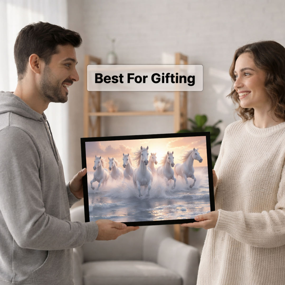 White Horses Vastu Wall Frame – Lucky 7 Horses Wall Art for Home & Office Decor | Love Craft Gifts