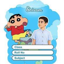 Personalized Shinchan Cartoon Kids Name Slips – Illustrated Cartoon Art School Name Stickers (2×3 Inch, 24 Stickers)