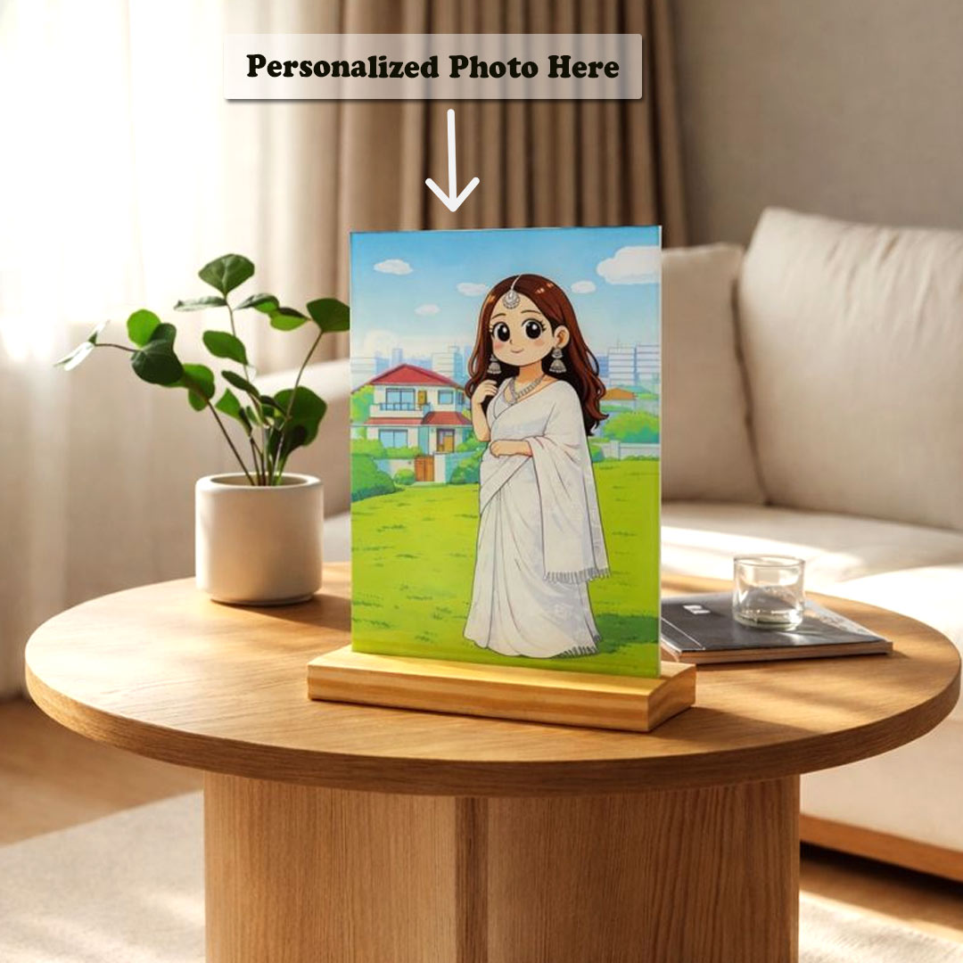 Personalized Shinchan Style Cartoon Photo Table Top (6×8 Inch) | Custom Cartoon Portrait Stand | Love Craft Gifts