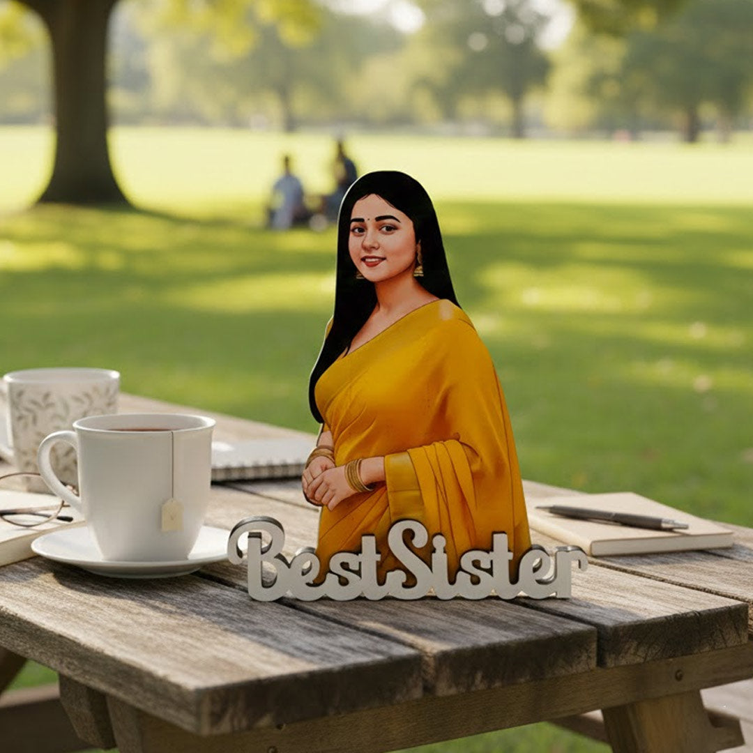 Personalized Cartoon Name Table Stand – Best Sister Edition (7×6 Inch) | Love Craft Gifts