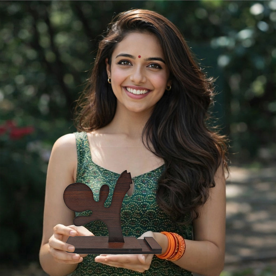 Wooden Mobile Phone Holder & Desk Organizer Stand (5x5 Inch) Premium Wooden Smartphone Stand for Office & Home | Love Craft Gifts