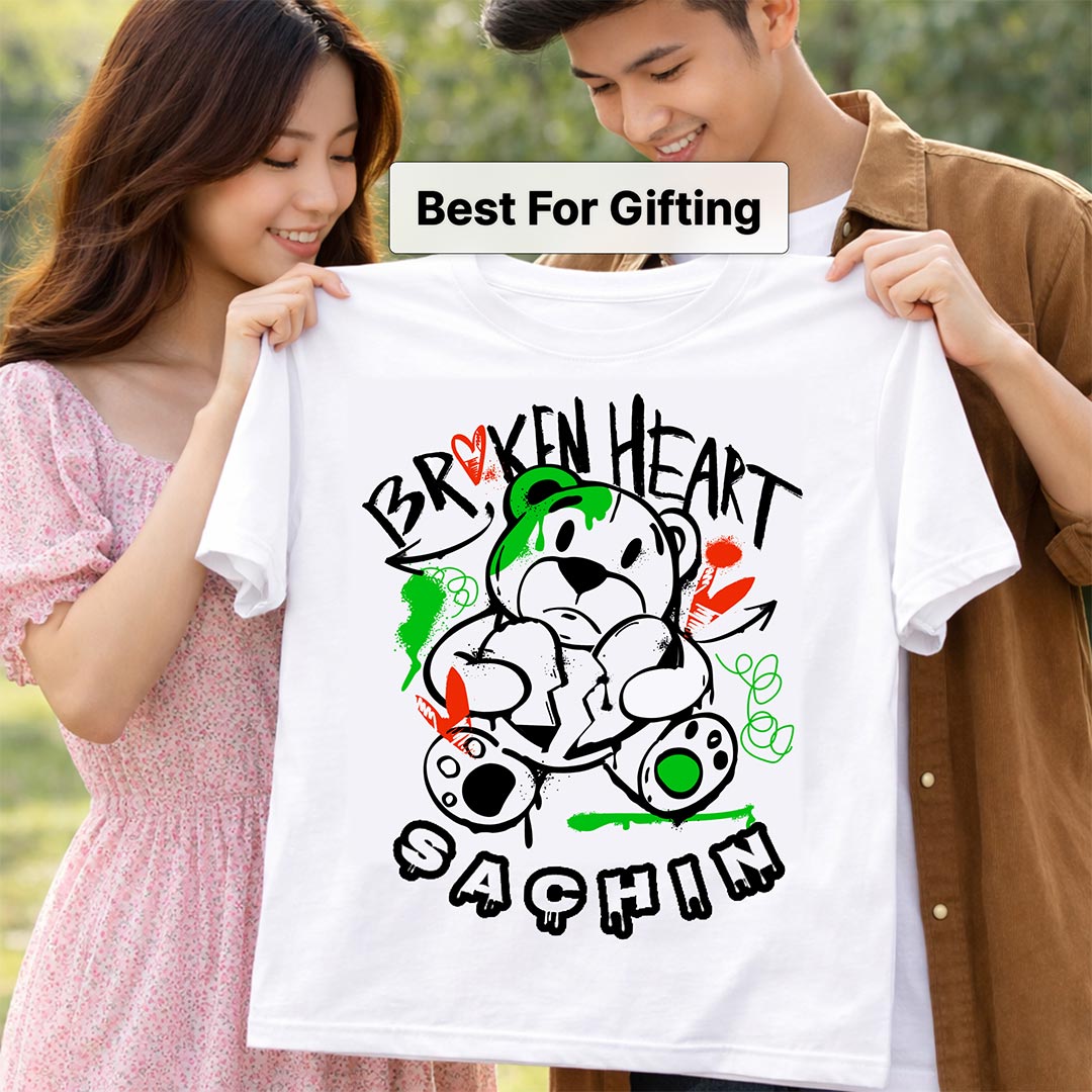 Personalized Broken Heart Teddy Kids T-Shirt – Custom Name Printed Cool Graphic Tee for Boys & Girls | Love Craft Gifts