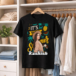 Personalized It’s Summer Cartoon Portrait Black T-Shirt – Custom Name & Photo Print | Love Craft Gifts