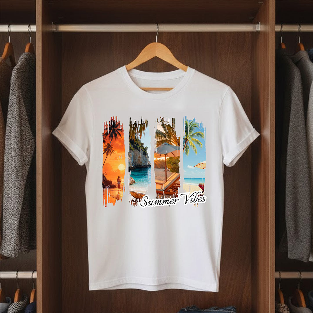 Summer Vibes Beach Graphic White T-Shirt – Tropical Vacation Print Tee | Love Craft Gifts