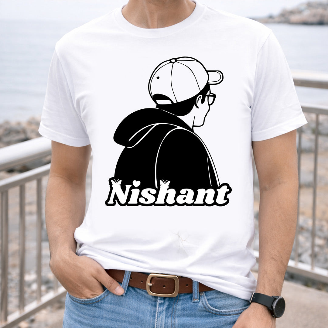 Personalized Boy Silhouette Name Print White T-Shirt – Custom Unisex Casual Tee | Love Craft Gifts