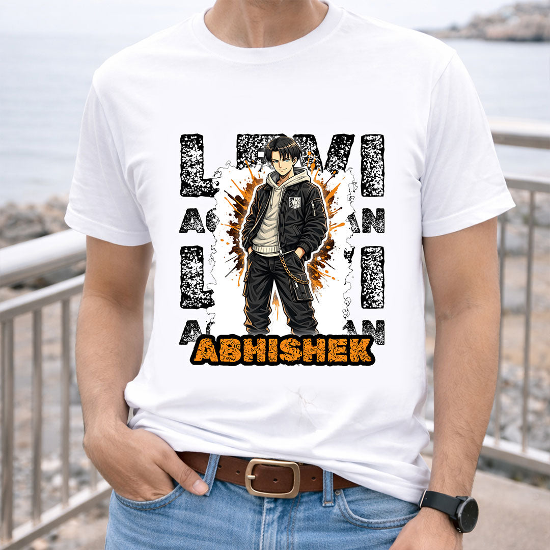 Personalized Levi Anime Name T-Shirt for Men & Women – Custom Printed White Graphic Tee | Love Craft Gifts