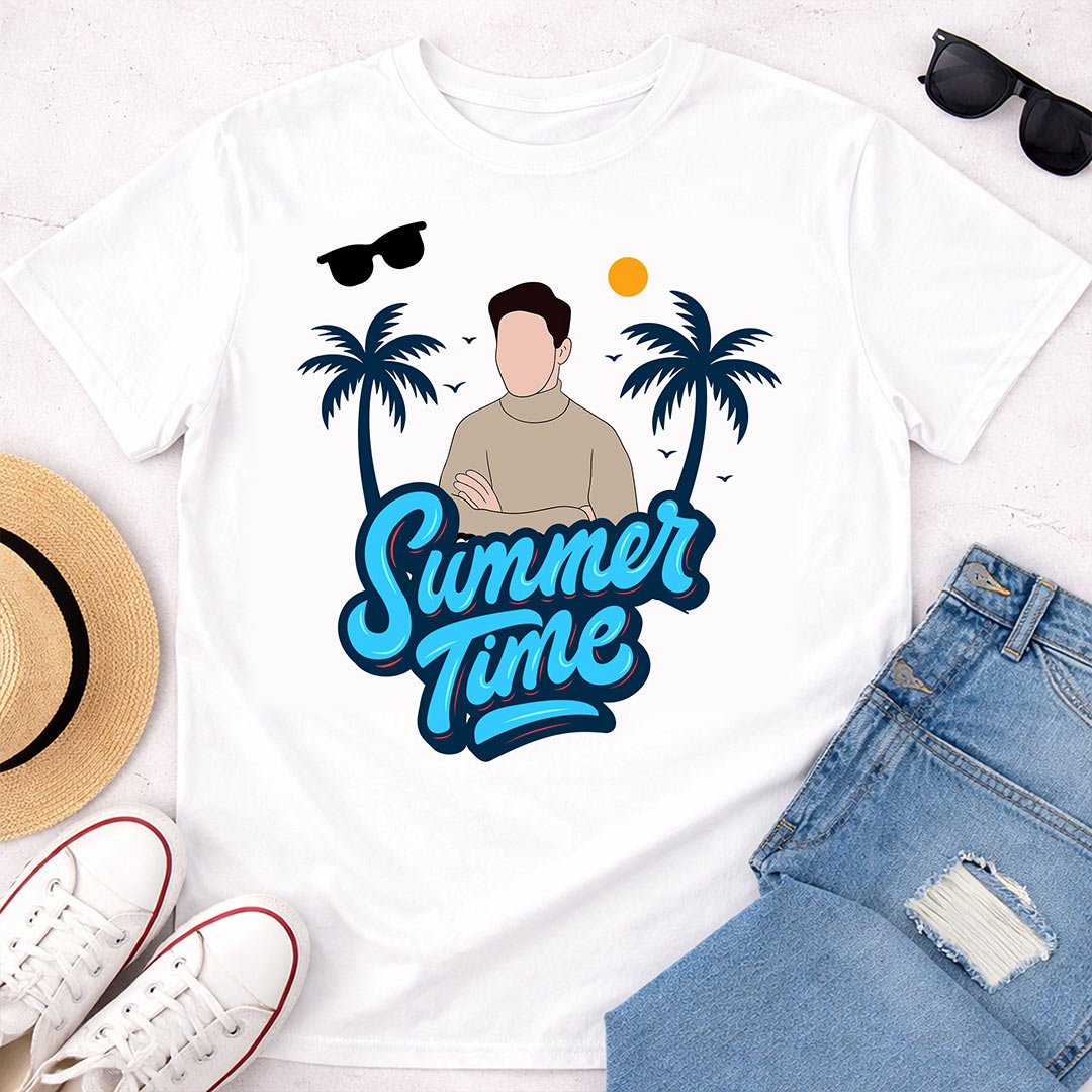 Personalized Summer Time Tropical White T-Shirt – Custom Photo Printed | Love Craft Gifts