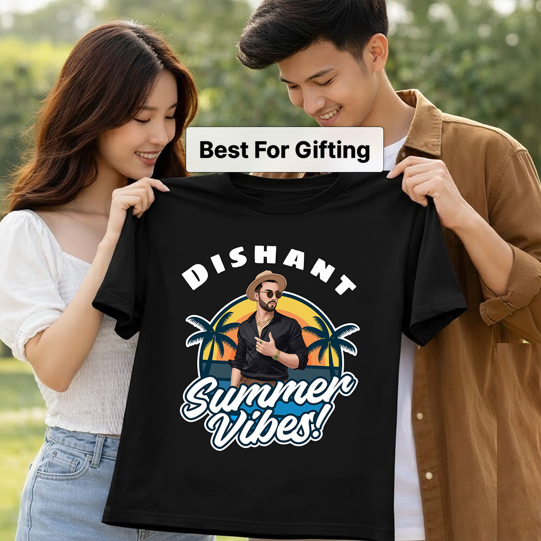 Personalized Summer Vibes Black T-Shirt