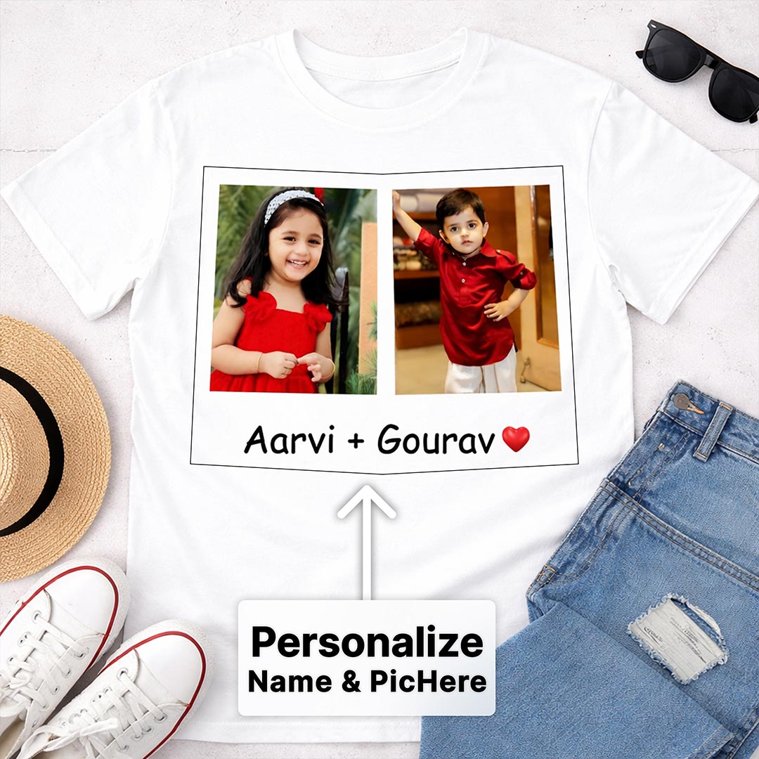 Personalized Kids Photo & Name Print White T-Shirt – Custom Unisex Casual Wear | Love Craft Gifts