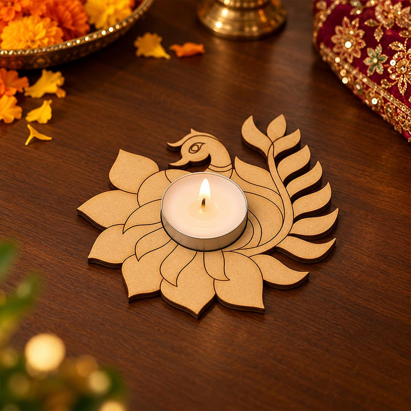 Traditional Peacock Lotus Tealight Holder for Diwali & Pooja Decor | Love Craft Gifts™
