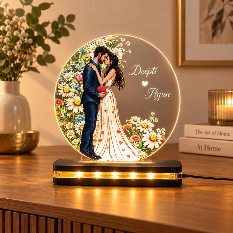 Personalized Couple Name Floral LED Acrylic Lamp 6x8″ | Anniversary Gift | Love Craft Gifts™