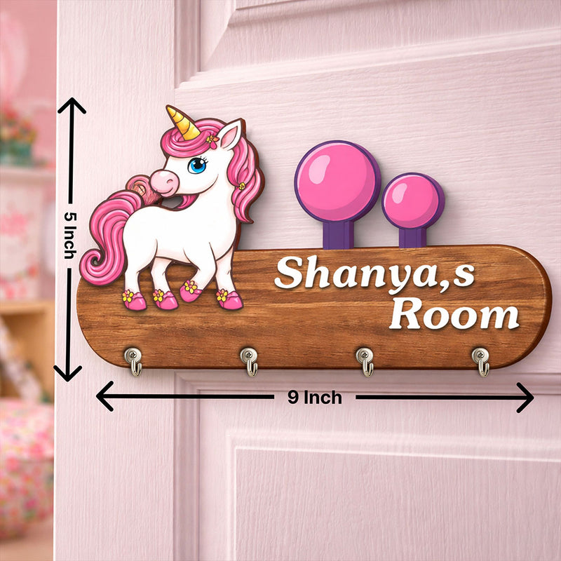 Personalized Unicorn Wooden Key Holder 9x5 Inch – Custom Name Kids Room Organizer Gift | Love Craft Gifts™