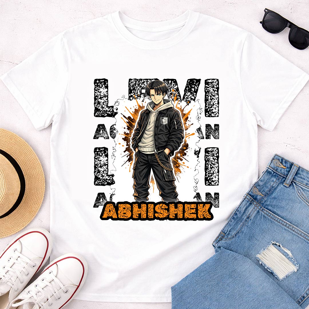 Personalized Levi Anime Name T-Shirt for Men & Women – Custom Printed White Graphic Tee | Love Craft Gifts