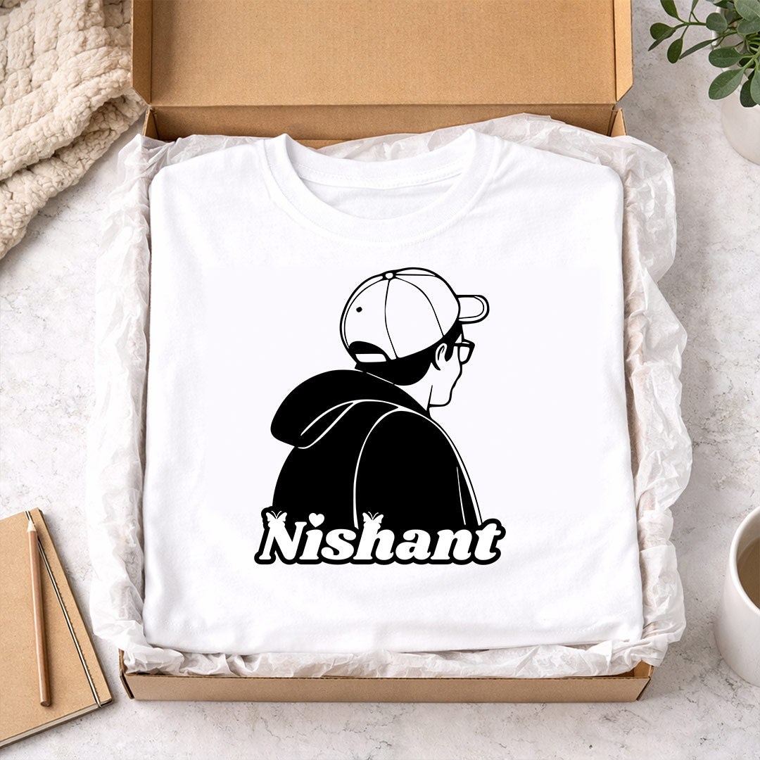 Personalized Boy Silhouette Name Print White T-Shirt – Custom Unisex Casual Tee | Love Craft Gifts