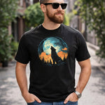 Wolf Roaring Moon Graphic Print Black T-Shirt – Unisex Casual Wear | Love Craft Gifts