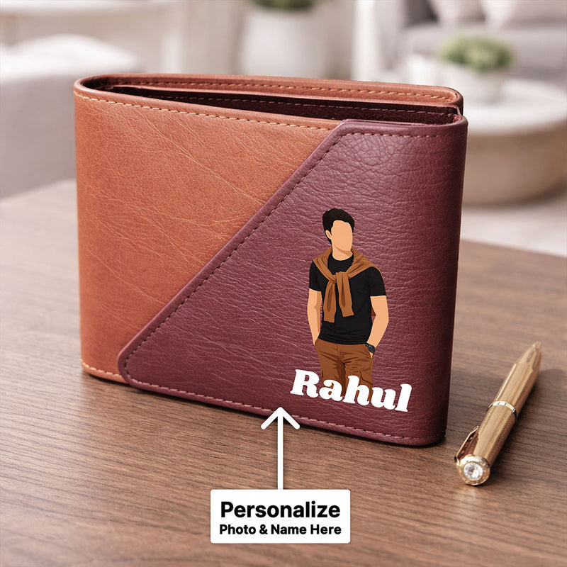 Personalized Men’s Brown & Dark Maroon Bi-Fold Wallet for Boys, Husband & Boyfriend