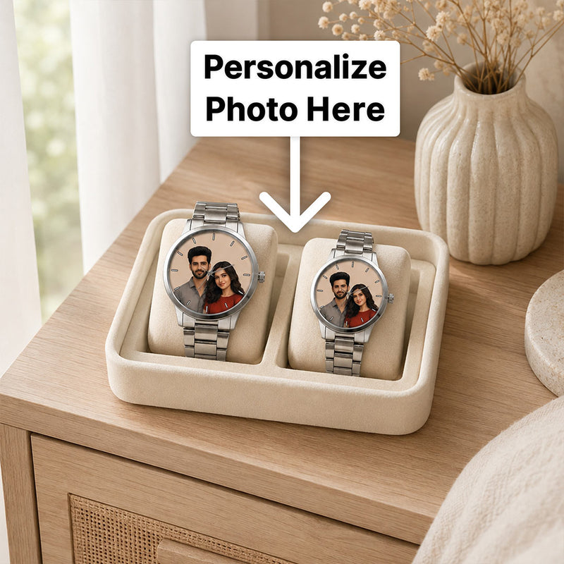 Personalized Couple Photo Watch Set | Custom His & Her Watches with Couple Photo Dial | Romantic Gift for Couples | Love Craft Gifts™