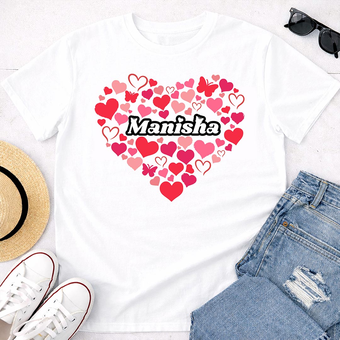 Personalized Heart Name Print White T-Shirt – Custom Love Design Unisex Tee | Love Craft Gifts