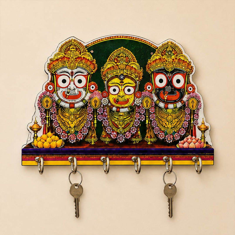 Lord Jagannath Balabhadra Subhadra Key Holder 6x8" | Jagannath Ji Spiritual Wall Key Hanger | Religious Home Décor | Love Craft Gifts™