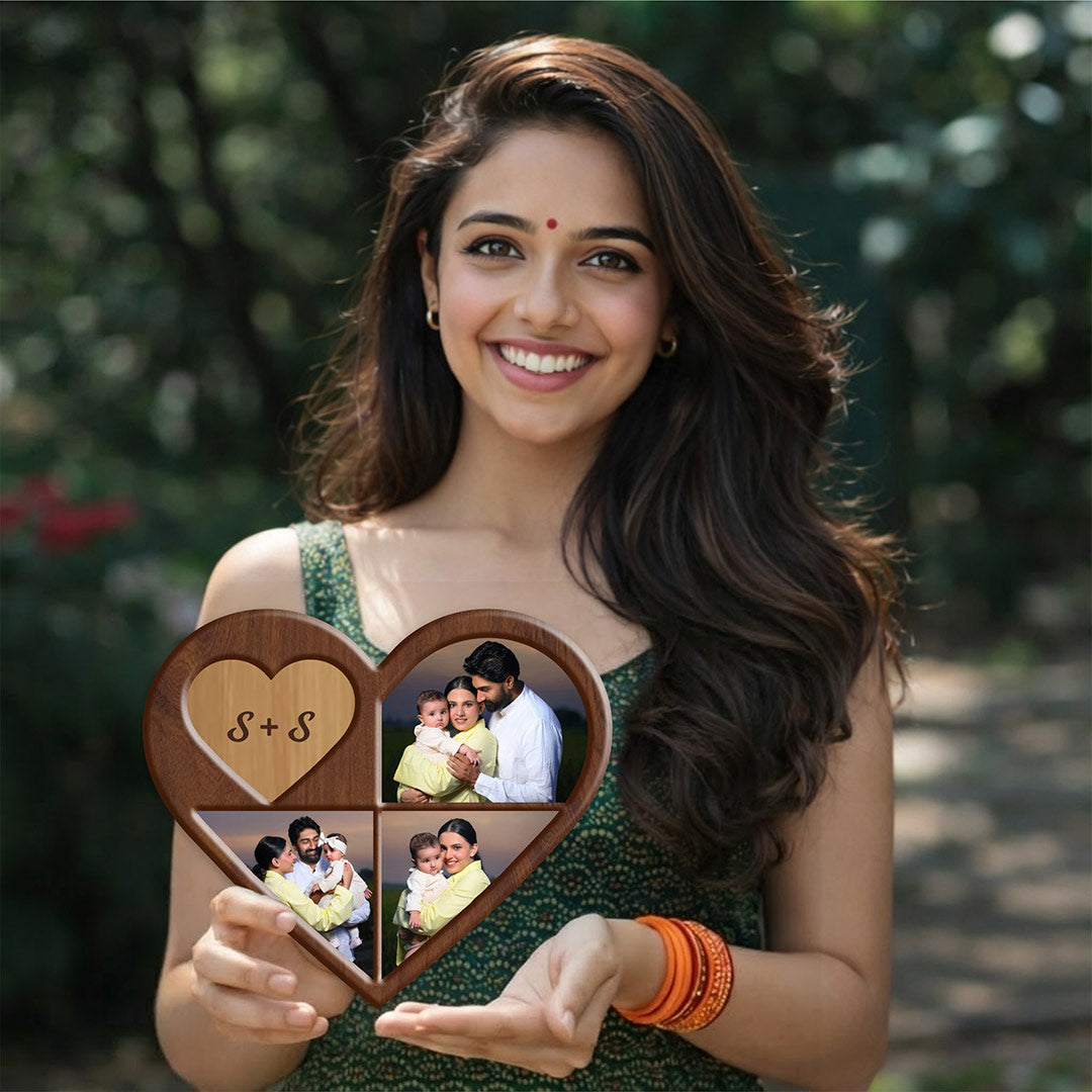 Personalized Wooden Heart Photo Collage Wall Frame (8x12")