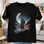 Samurai Moon Warrior Graphic Print Black T-Shirt – Unisex Casual Wear | Love Craft Gifts