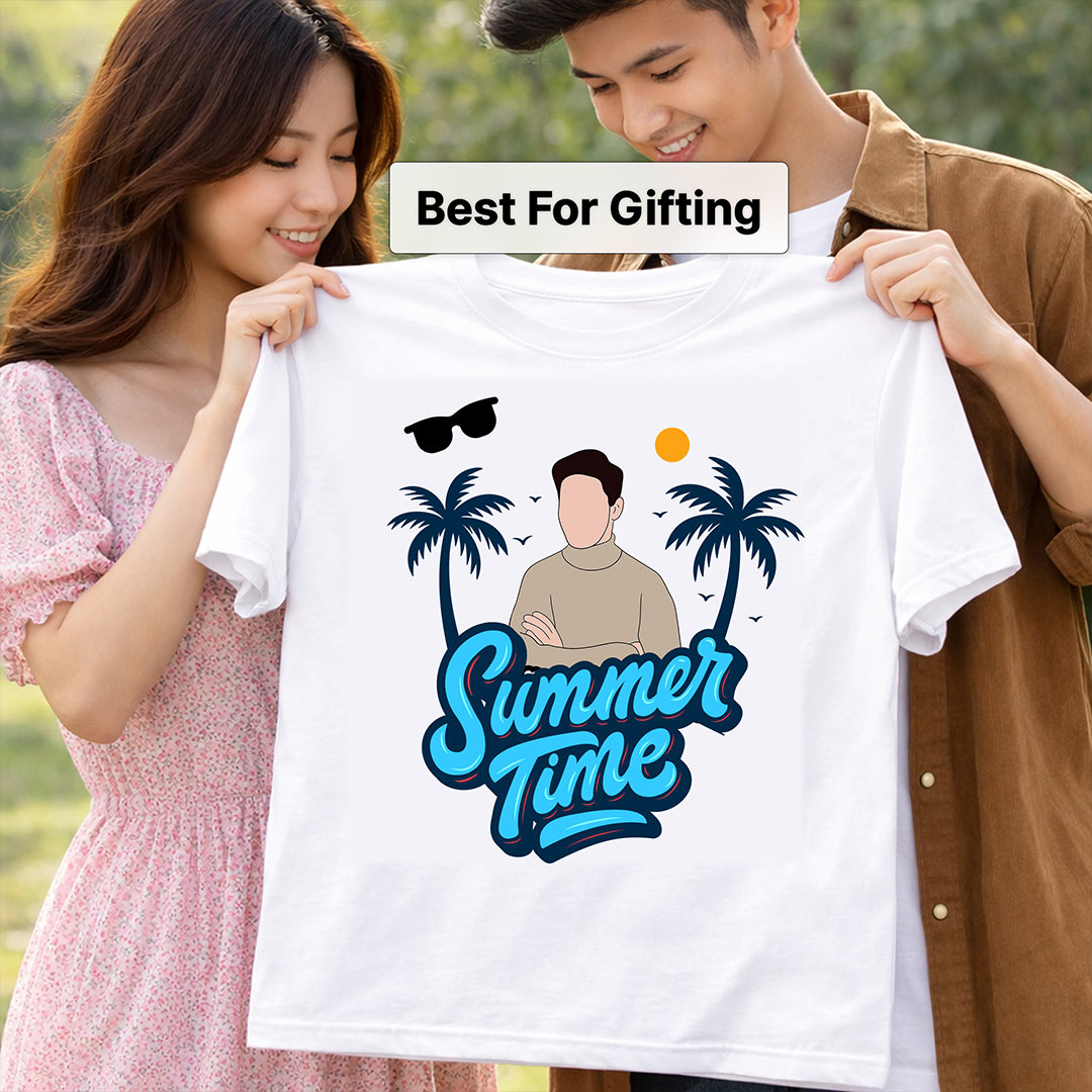 Personalized Summer Time Tropical White T-Shirt – Custom Photo Printed | Love Craft Gifts