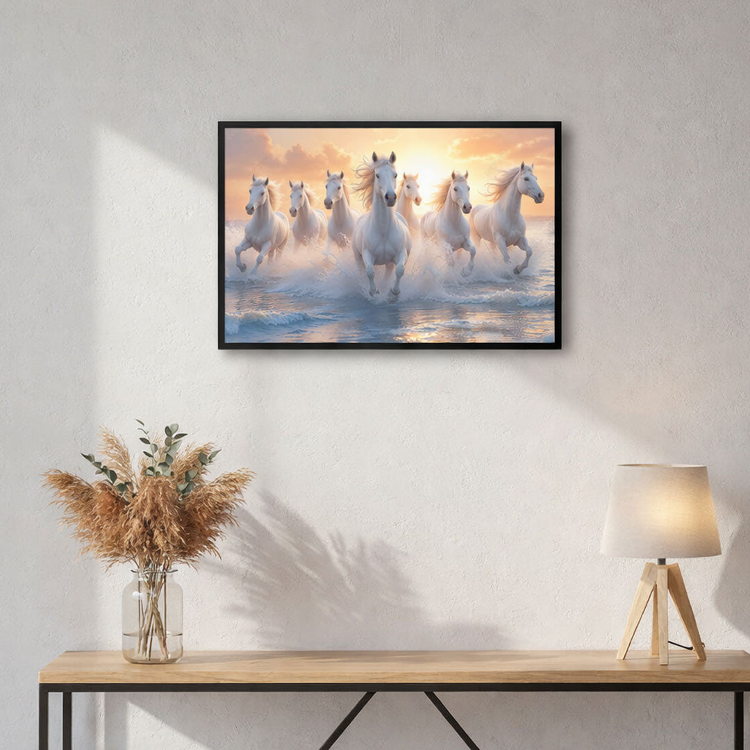 White Horses Vastu Wall Frame – Lucky 7 Horses Wall Art for Home & Office Decor | Love Craft Gifts
