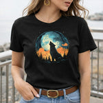 Wolf Roaring Moon Graphic Print Black T-Shirt – Unisex Casual Wear | Love Craft Gifts