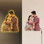 Personalized AI Cartoon Wooden 3D LED Photo Cutout Gift for Couple (14 x 24 Inch) – Custom Wedding Photo LED Lamp for Anniversary, Bride & Groom Gifts | Love Craft Gifts™