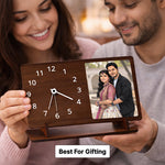 Personalized Wooden Desk Clock with Custom Photo Print (9x5 Inch) Table Top Clock with Photo Frame Gift for Couple, Husband & Wife | Love Craft Gifts