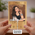 Personalized Instagram Wooden Photo Frame Table Stand – Custom Cartoon Photo Frame Gift (4x6 Inch) for Girls, Friends & Couples | Love Craft Gifts