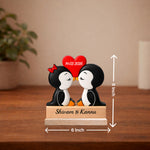 Personalized Cute Penguin Couple Wooden Table Stand (6x6 Inch) – Custom Name & Date Romantic Love Desk Décor Gift for Girlfriend, Boyfriend, Wife & Husband | Love Craft Gifts