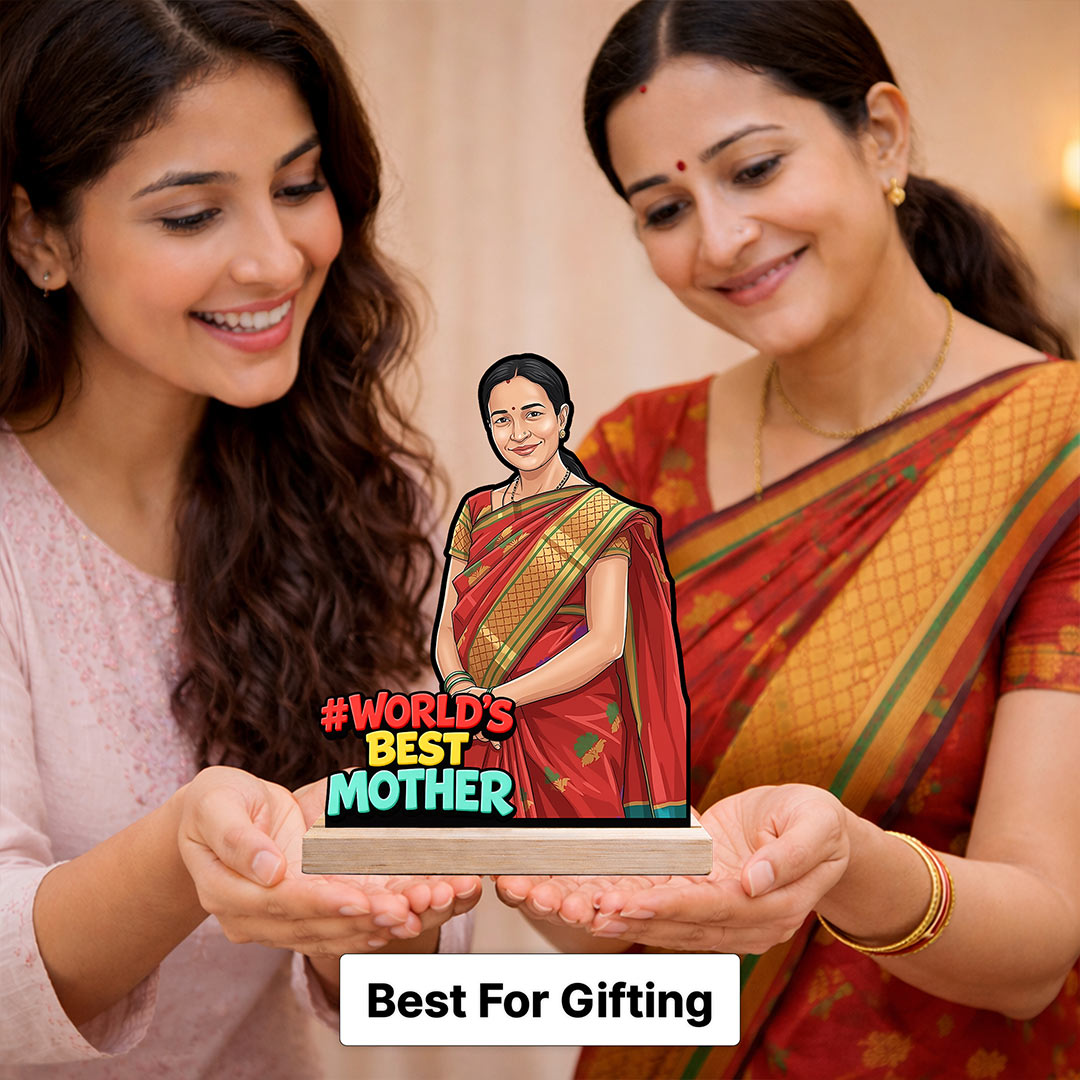 Personalized “World’s Best Mother” Wooden Cartoon Cutout Stand (6x8 Inch) Custom Photo Table Top Décor Gift for Mom | Love Craft Gifts