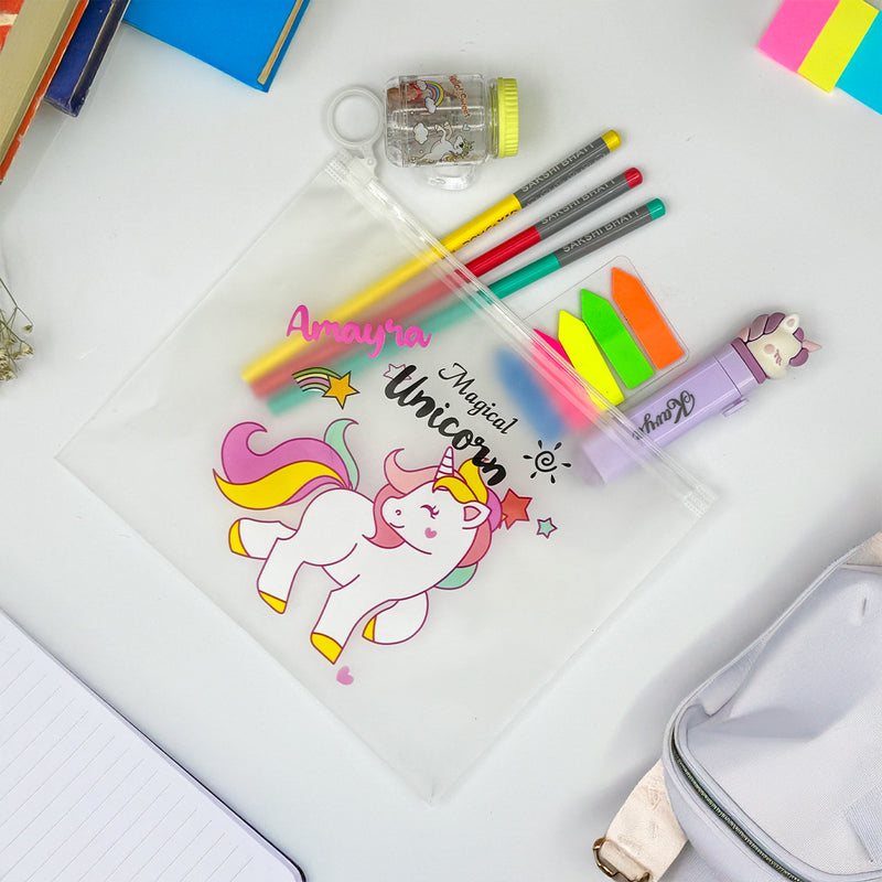 Personalized Transparent Kit Combo-10 Pencils(1 Box) , 1 Eraser, 1 Sharpener &  Sticky Notes