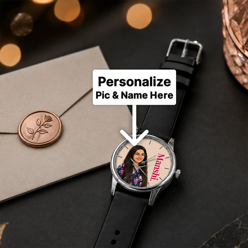 Personalized Photo & Name Watch with Black Strap | Unique Personalized Gift | Love Craft Gifts™