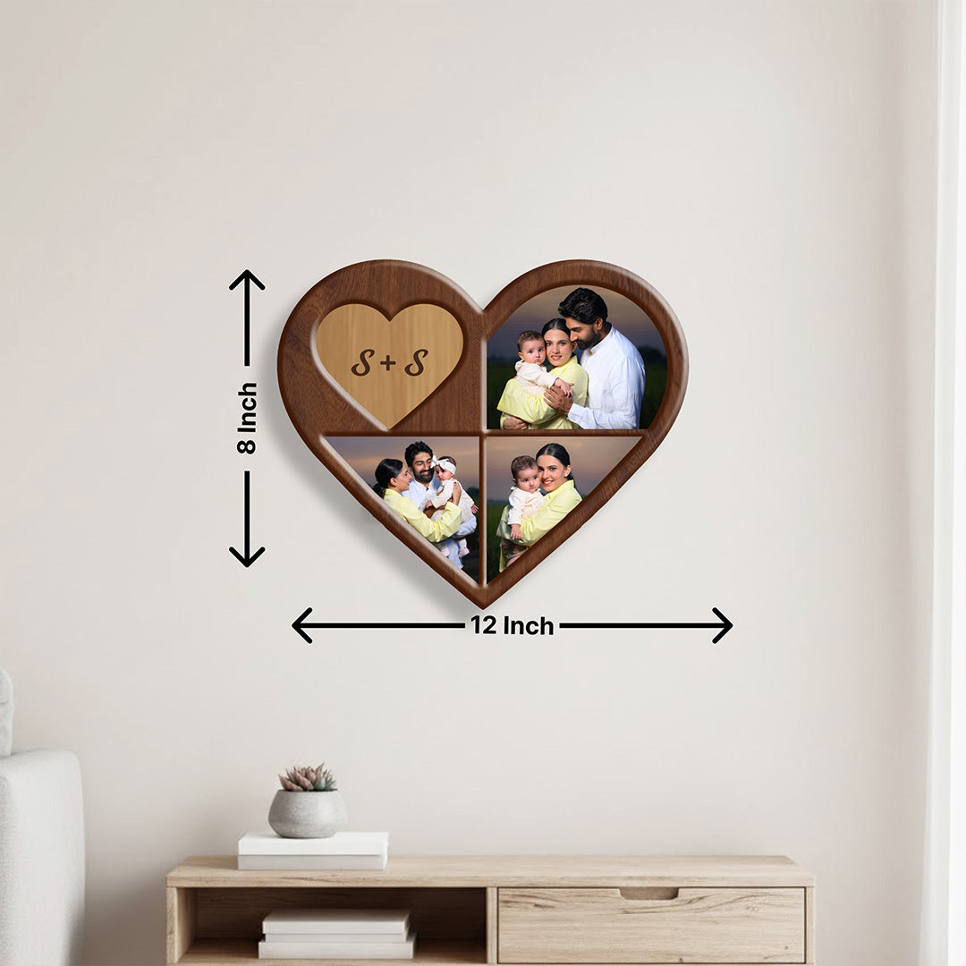 Personalized Wooden Heart Photo Collage Wall Frame (8x12")