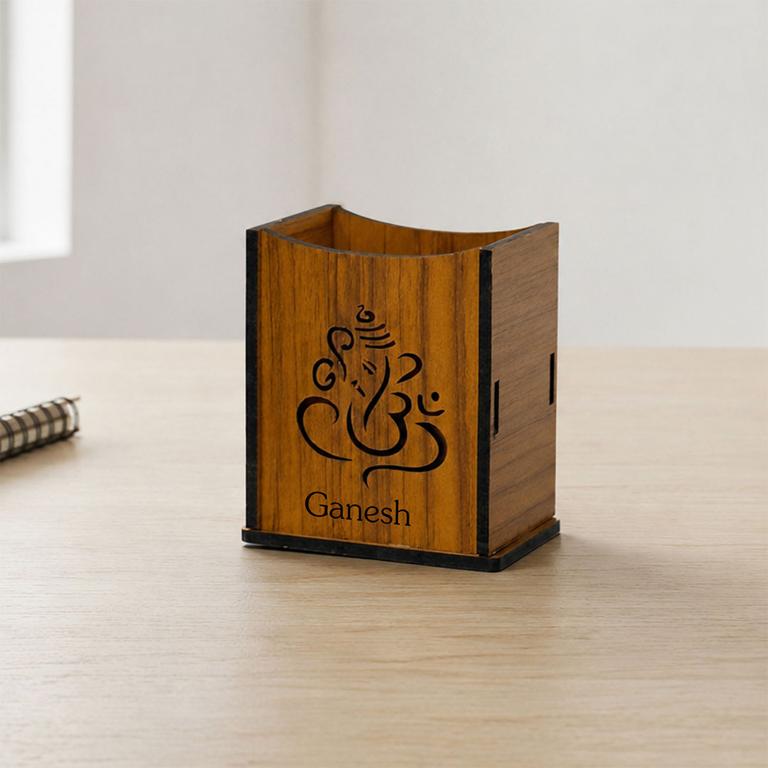 Personalized Wooden Pen Stand | Lord Ganesha Desk Organizer | 6x4" | Love Craft Gifts™