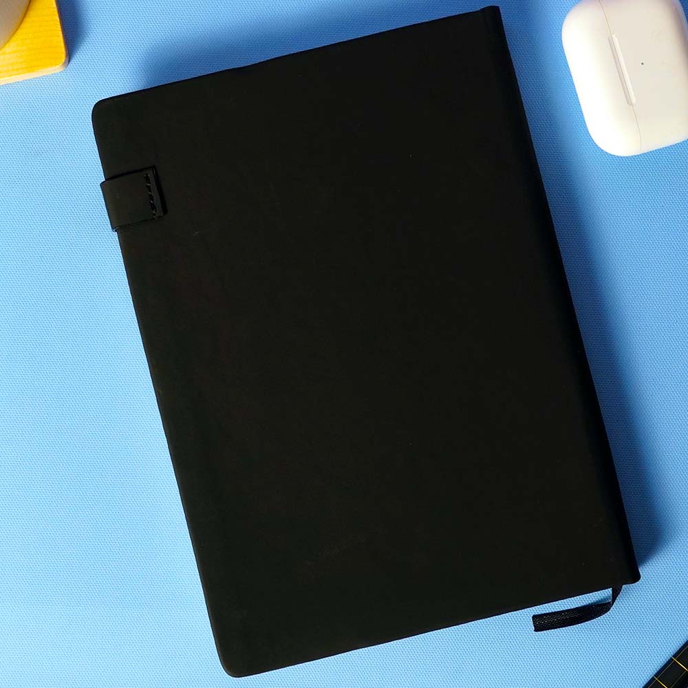 Customized Black Diary With Flip Strap Closure