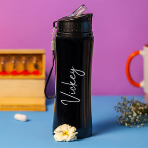 Customized Black Stainless Sipper Water Bottle |Love Craft Gifts