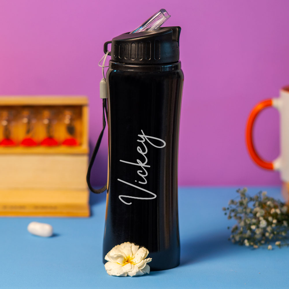 Customized Black Stainless Sipper Water Bottle |Love Craft Gifts