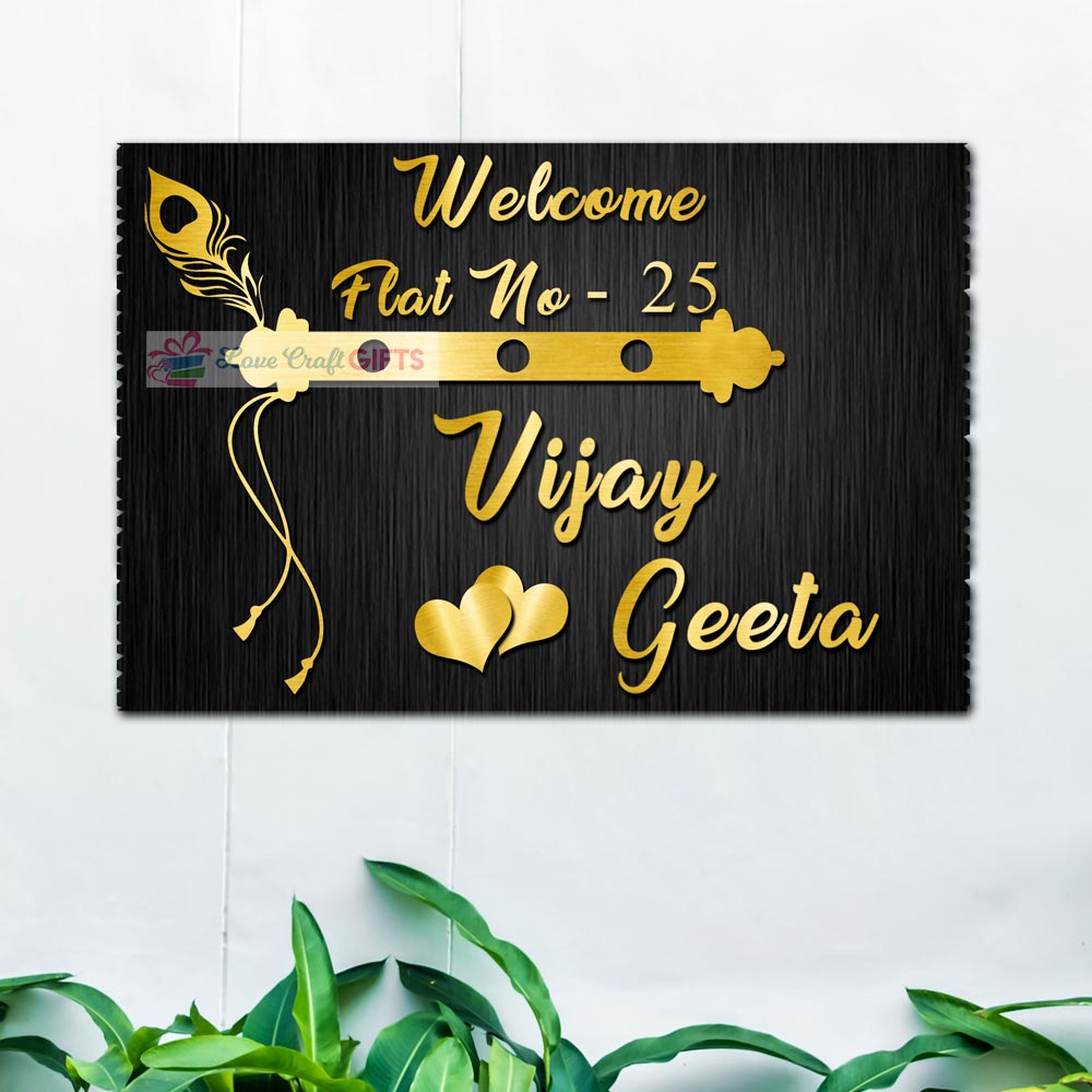 Bansuri Design Wooden Home Name Plates | love craft gift