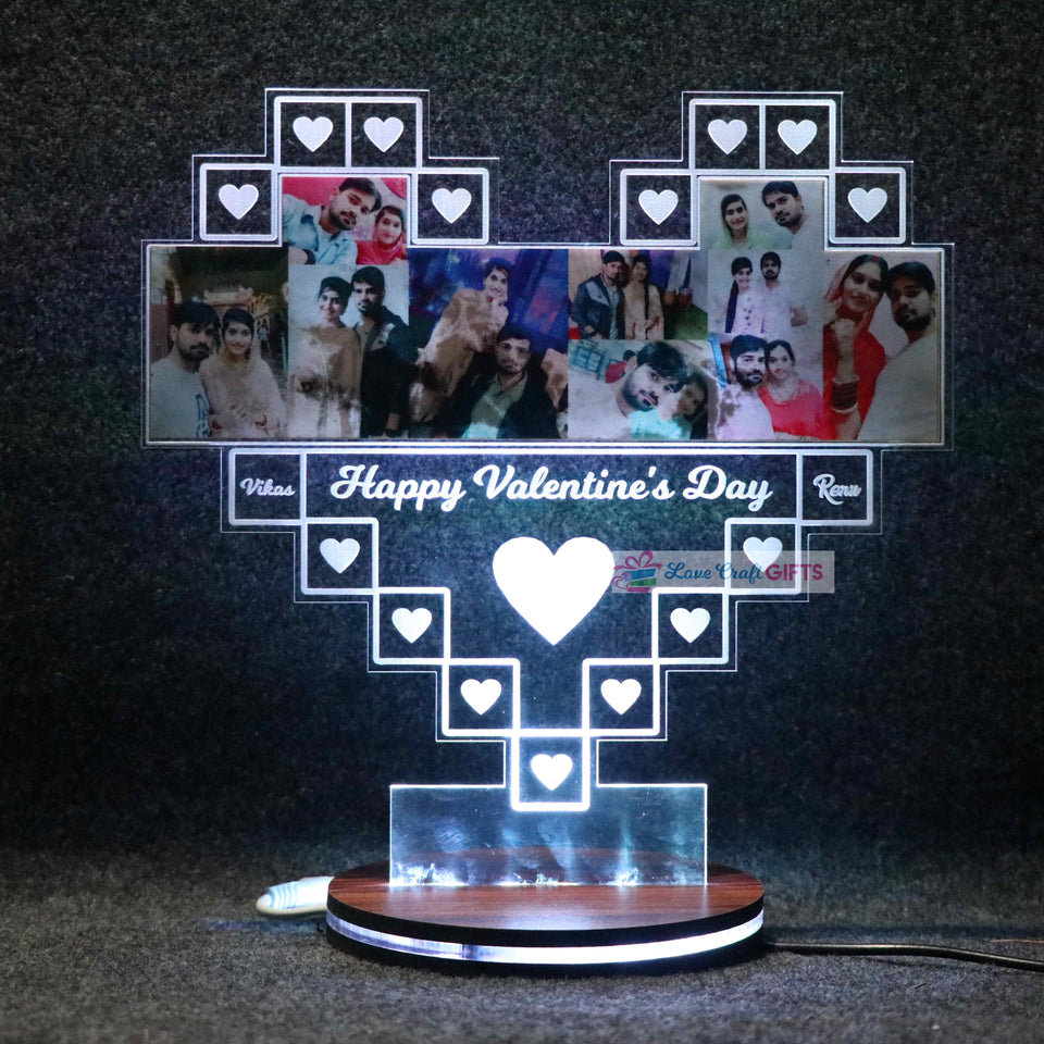 3D Acrylic Heart Valentine Multi-Led Table Lamp