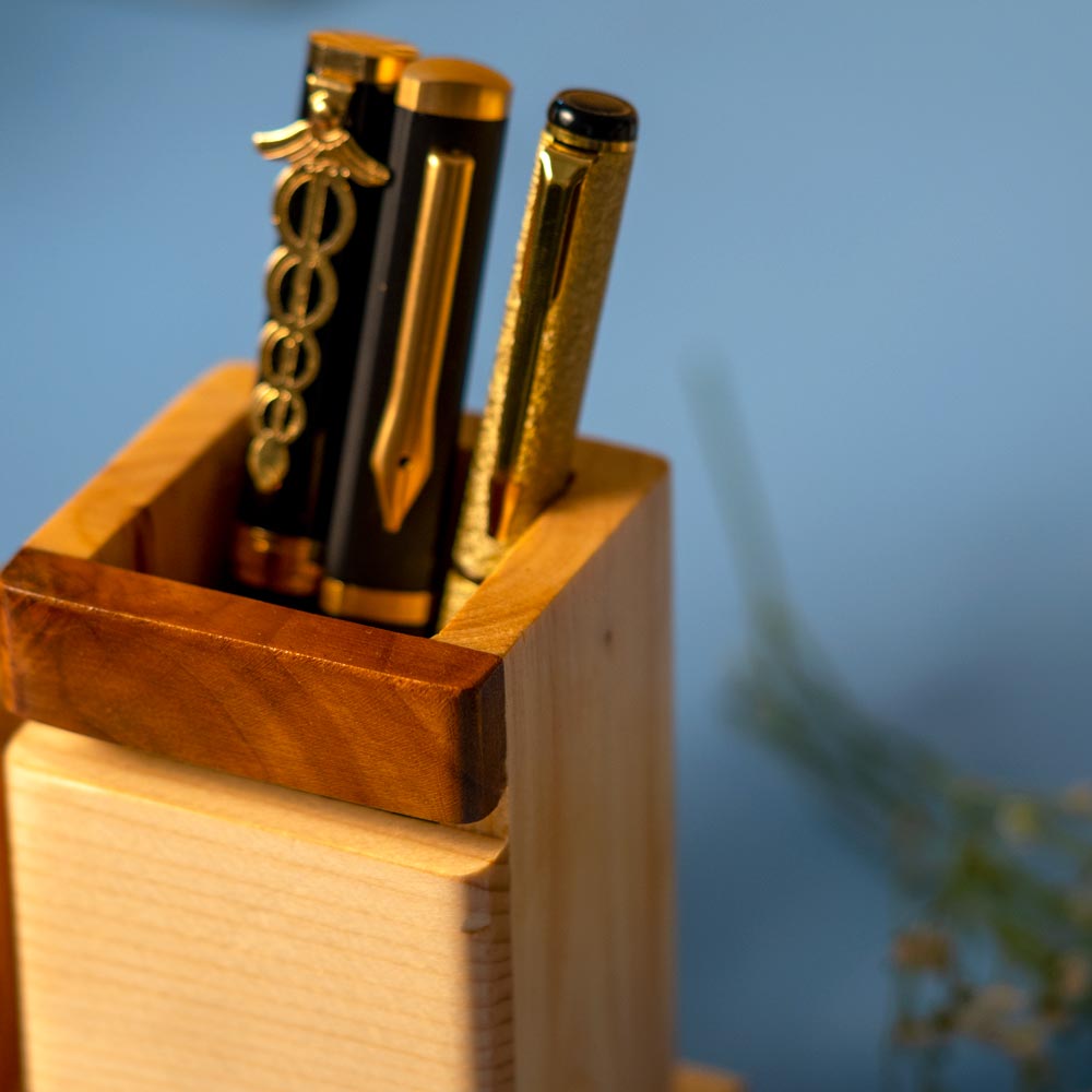 Wooden Pen Stand With Name and Mobile Stand