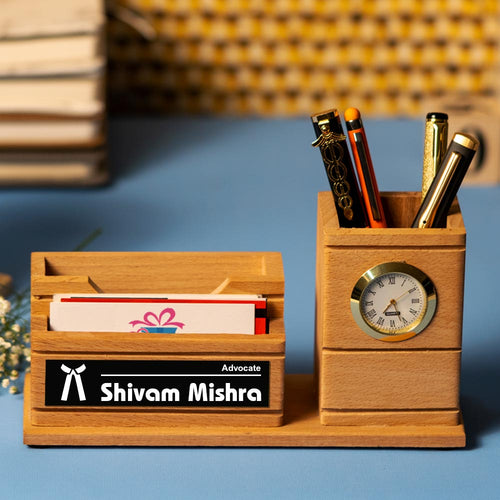 Wooden Pen Stand With Name and Mobile Stand