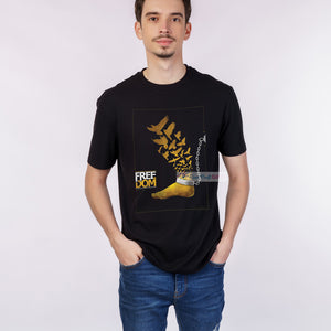 Men's Black Freedom Printed T-Shirt